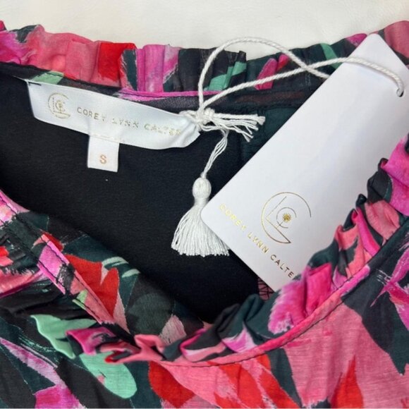 NWT COREY LYNN CALTER SILK Blend Cassandra Organza Yoke Floral Ruffles Top SMALL - Picture 11 of 15